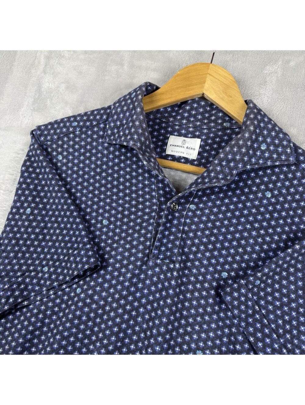 Emanuel Berg Modern Fit Printed Polo Shirt Luxury Men Large Floral Abstract Prep